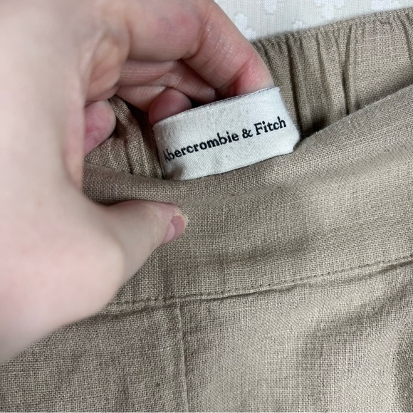 Abercrombie & Fitch Tan Linen Pleated High Rise Wide Leg Trousers - Picture 4 of 7